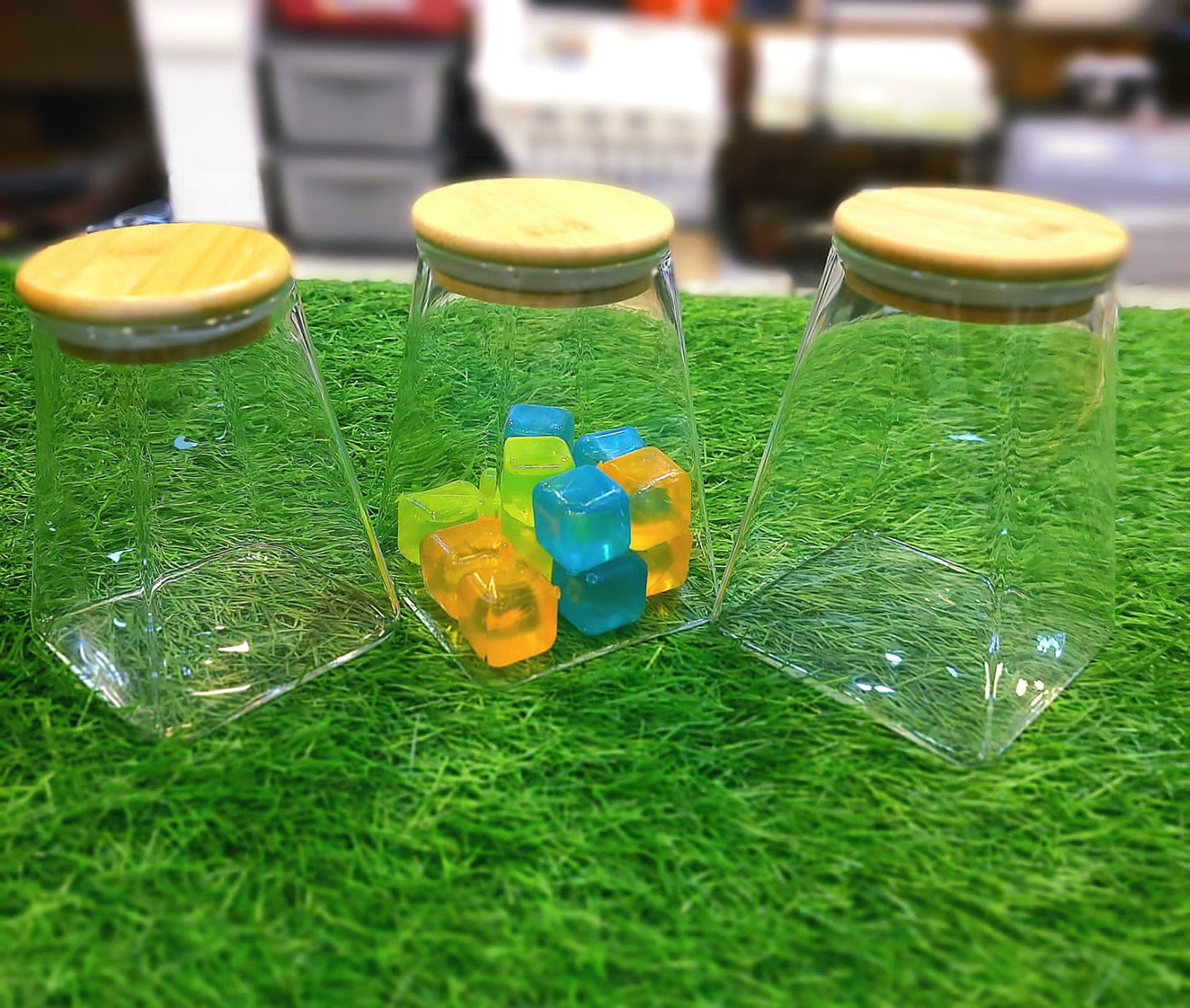 3Pcs Wooden Cap Glass Jar