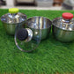 3Pcs Steel Bowl With Glass Lid