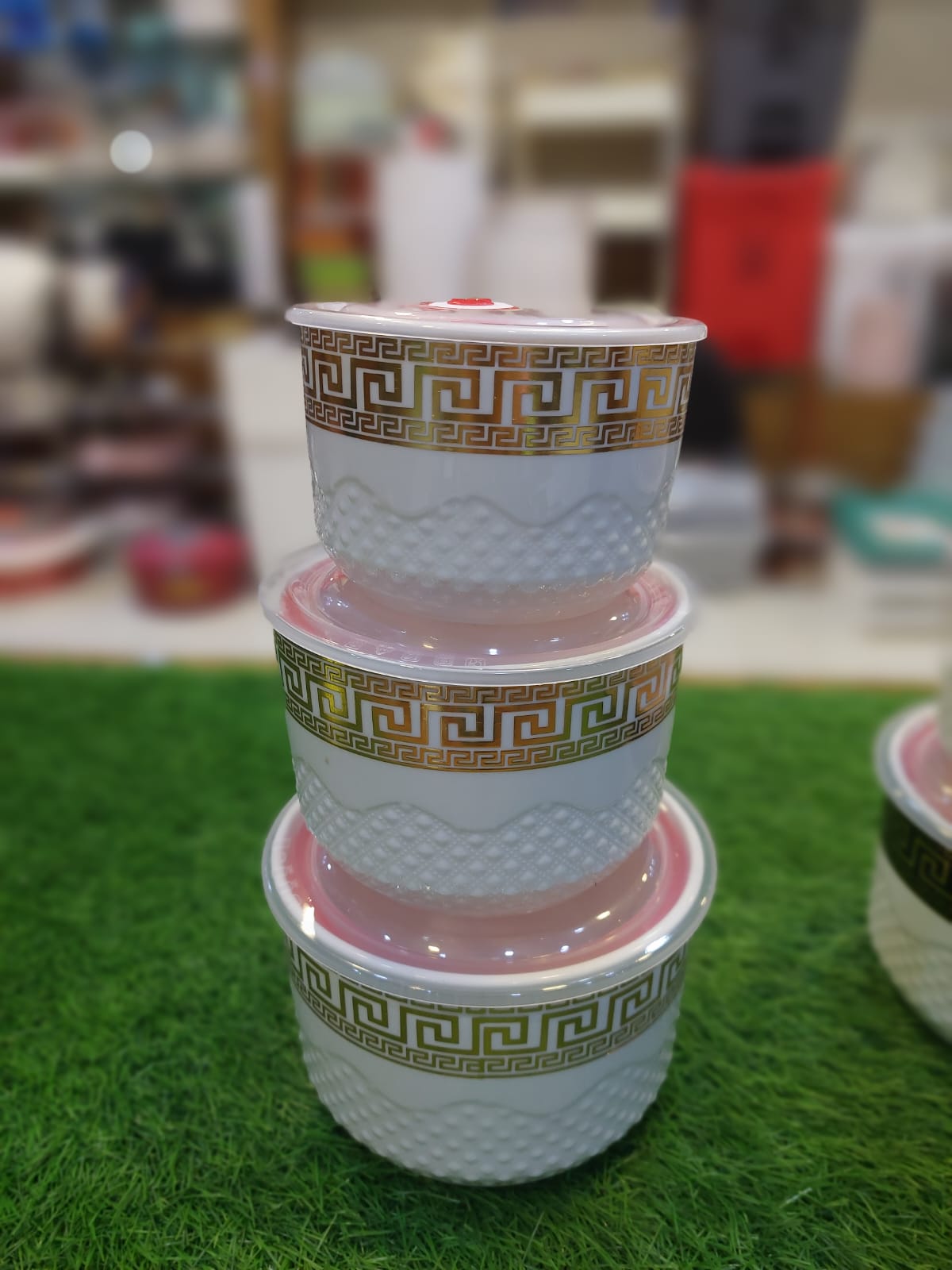 3Pcs Ceramic Airtight Plastic Lid Bowls