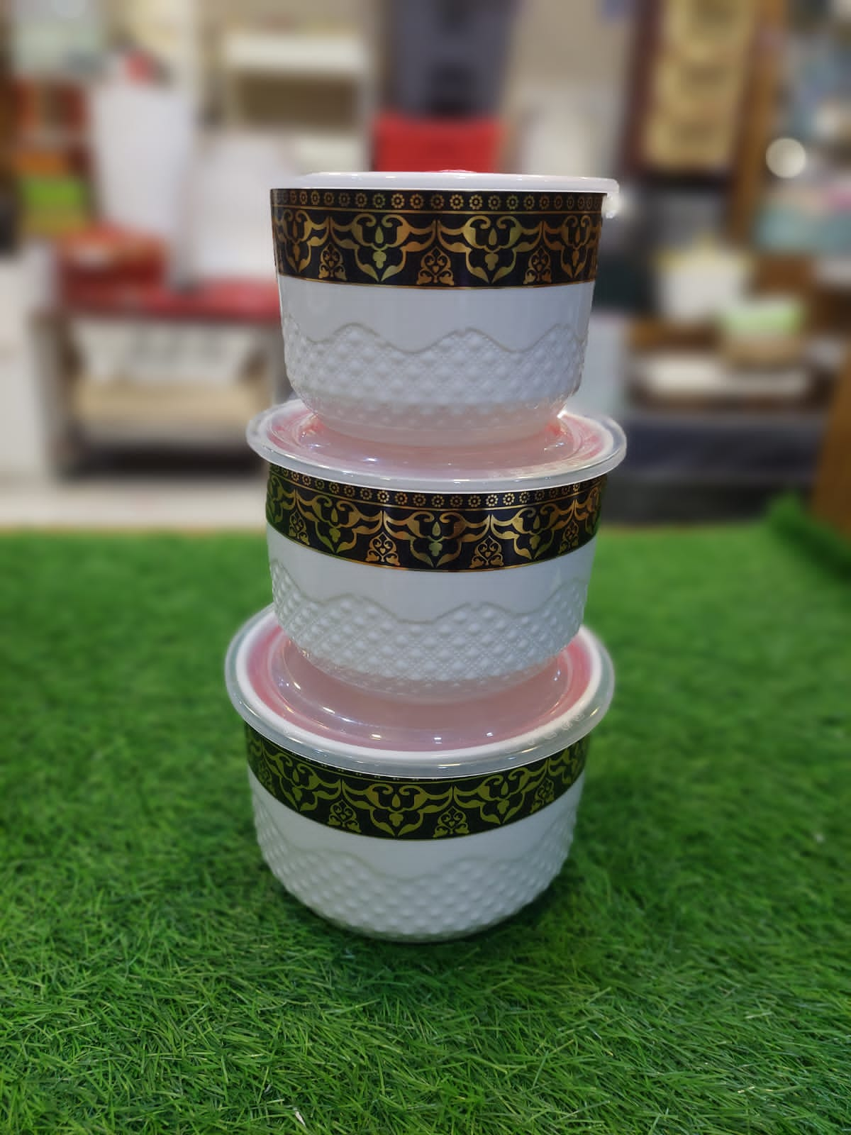 3Pcs Ceramic Airtight Plastic Lid Bowls