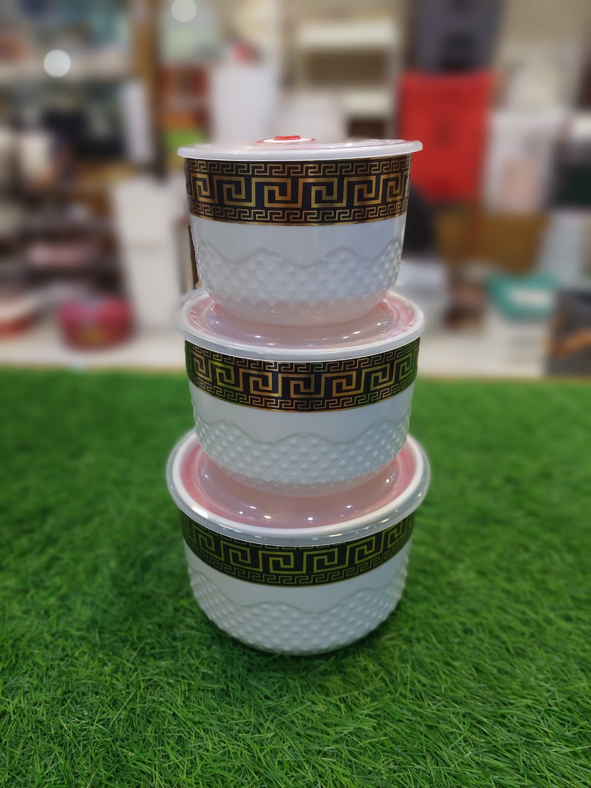 3Pcs Ceramic Airtight Plastic Lid Bowls