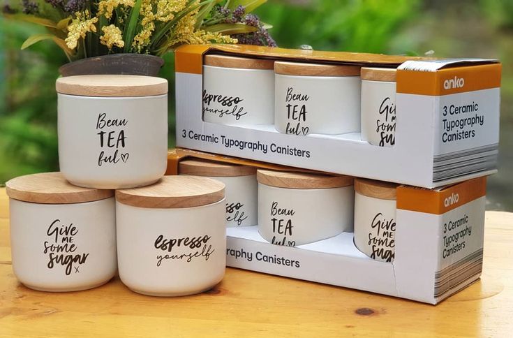 Ceramic Canisters Sets with Airtight Seal Bamboo Lid