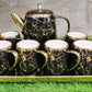 Marble Design Ceramic Tea Kettle Cups Set Whit Tray