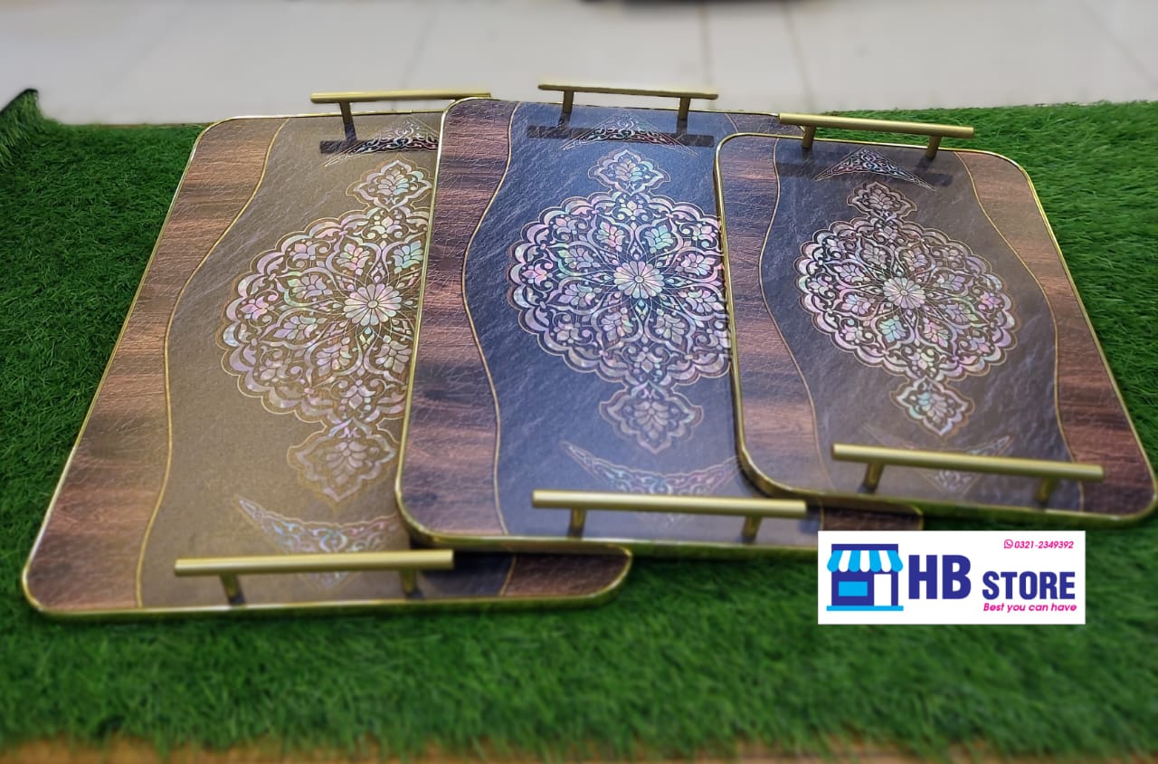 Fancy Wooden Tray Set 3Pcs