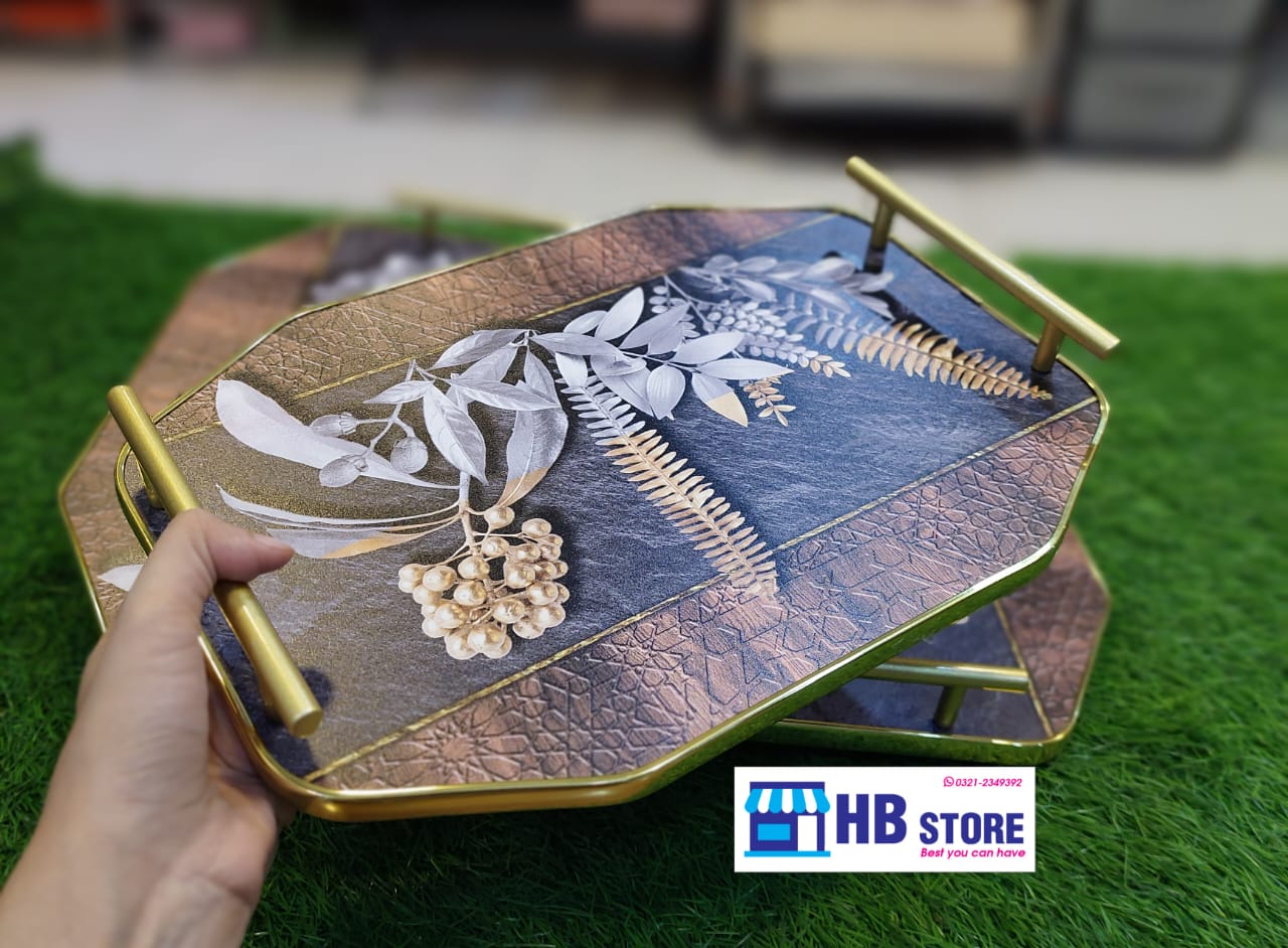 Fancy Wooden Tray Set 3Pcs