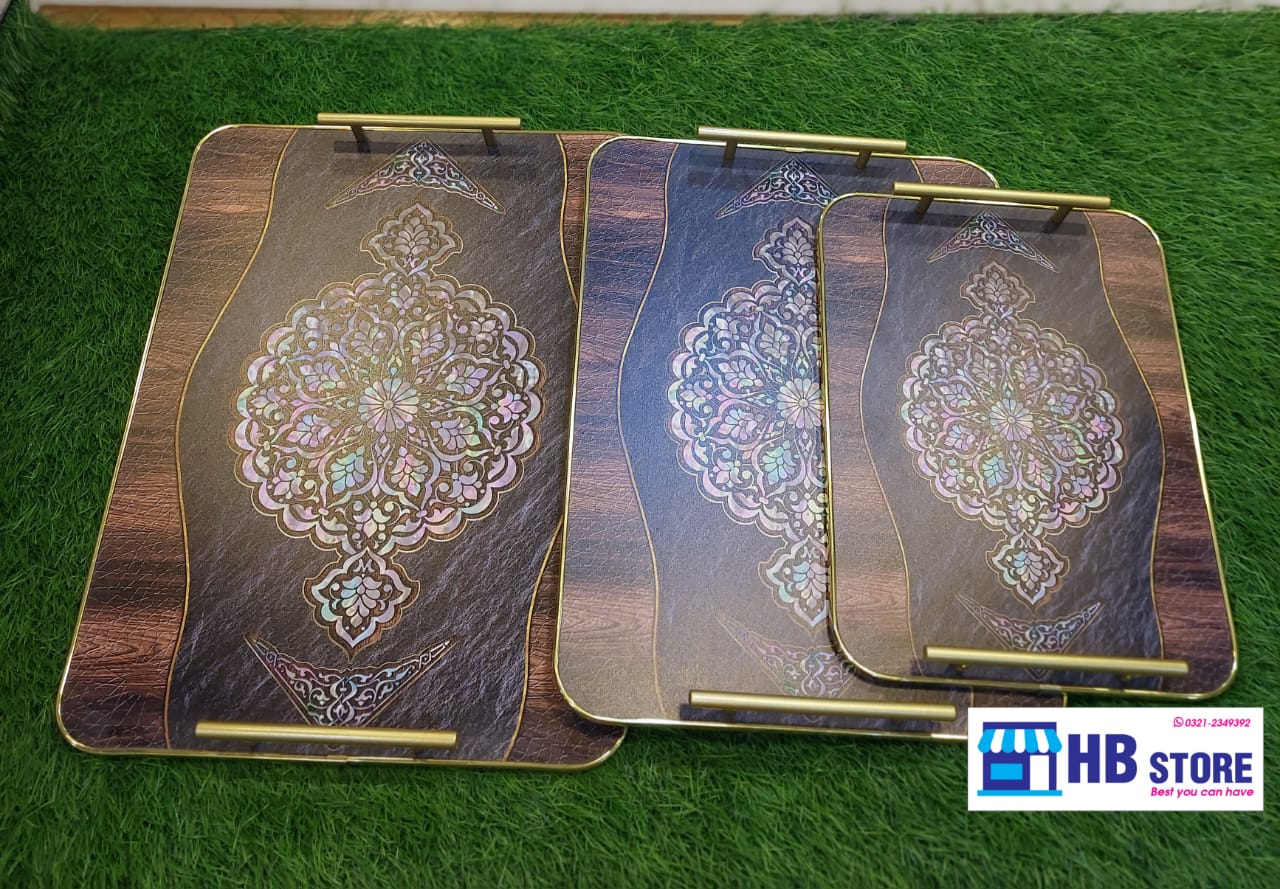 Fancy Wooden Tray Set 3Pcs