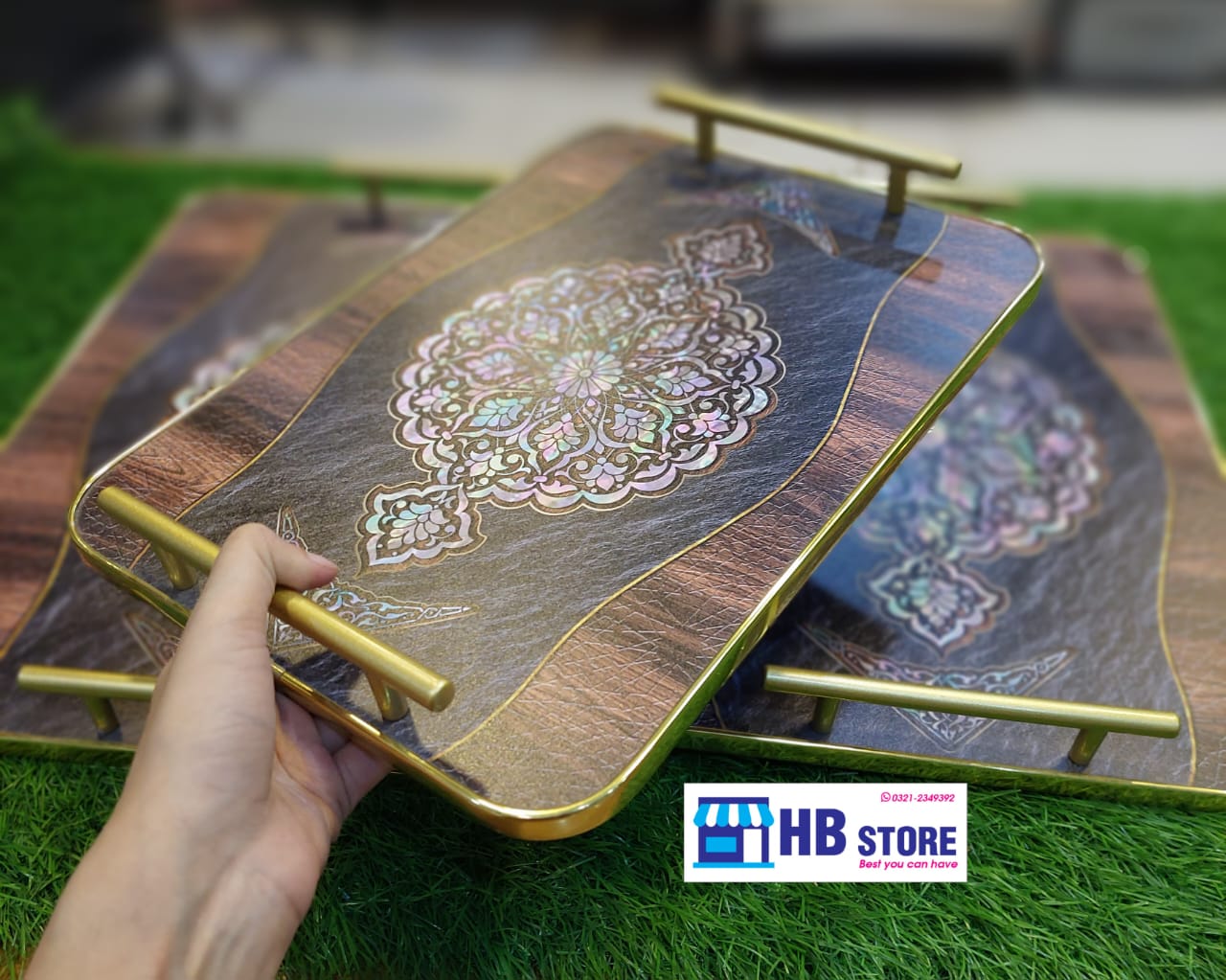 Fancy Wooden Tray Set 3Pcs