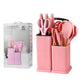 19Pcs Kitchen Utensil Knife & Cutting Board Complete Set With Holder