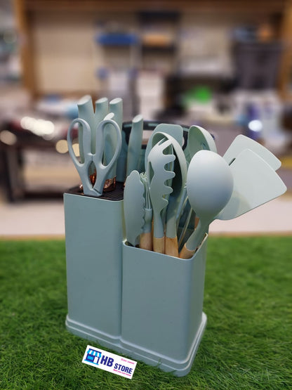 19Pcs Kitchen Utensil Knife & Cutting Board Complete Set With Holder