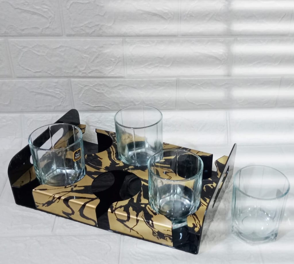 Acrylic Glass & Cups Holder Tray