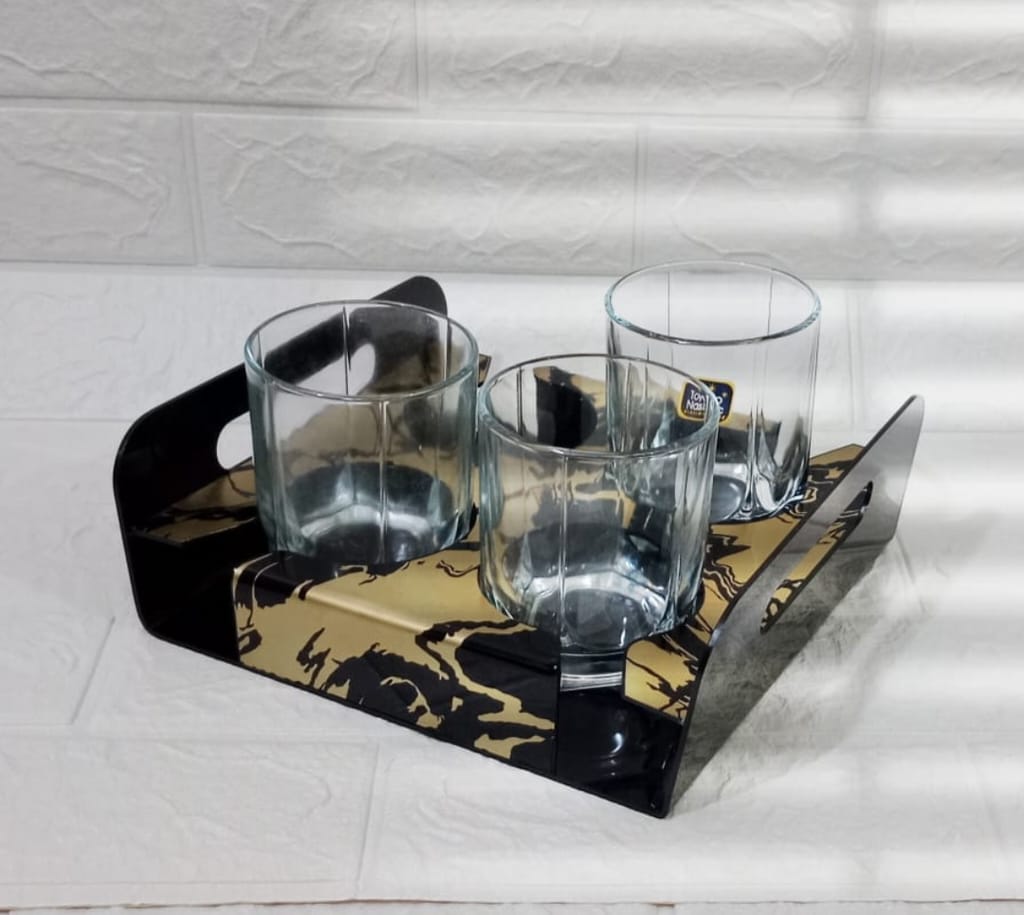 Acrylic Glass & Cups Holder Tray