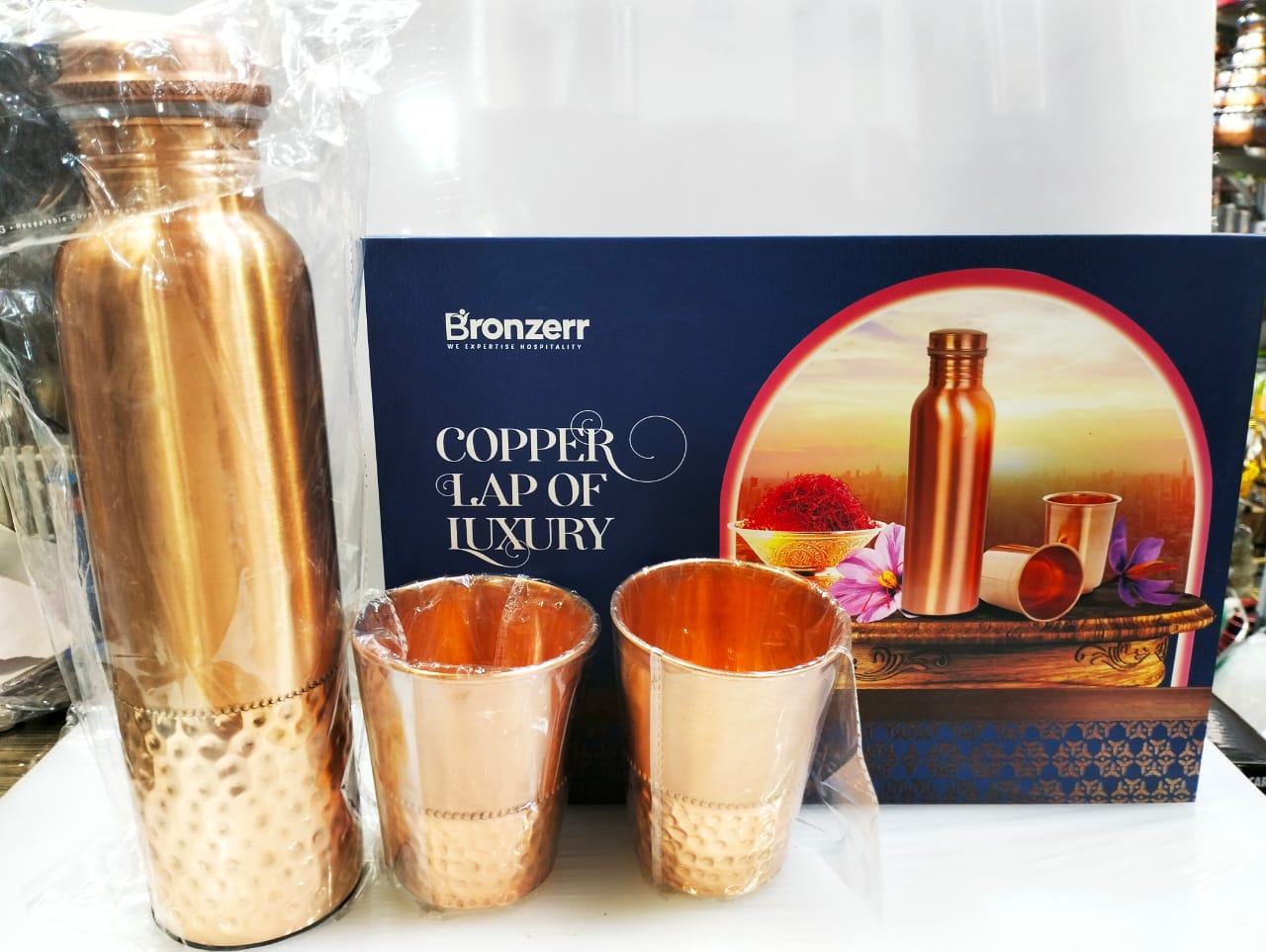 Fancy Copper Bottle & 4 Glass Set