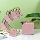 6Pcs Cups With Tea Pot & Metal Stand