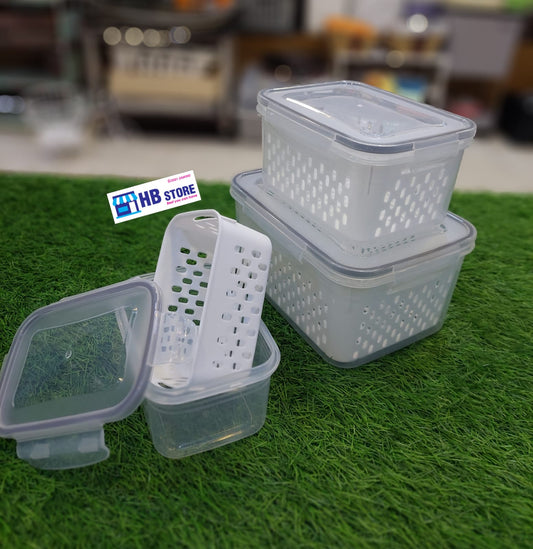 3Pcs Plastic Box Set With Drainer Basket