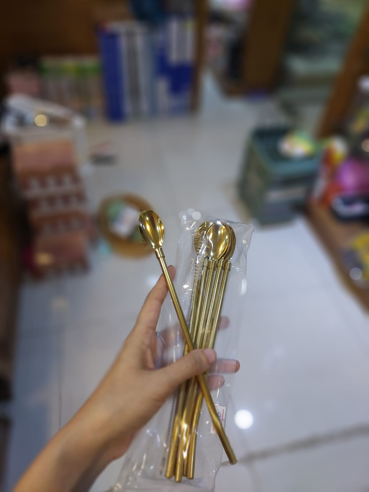 Golden Stainless Steel Straw & Spoon