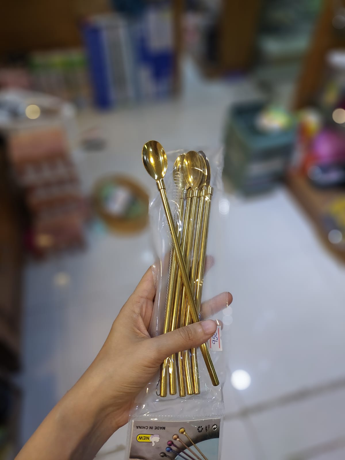 Golden Stainless Steel Straw & Spoon