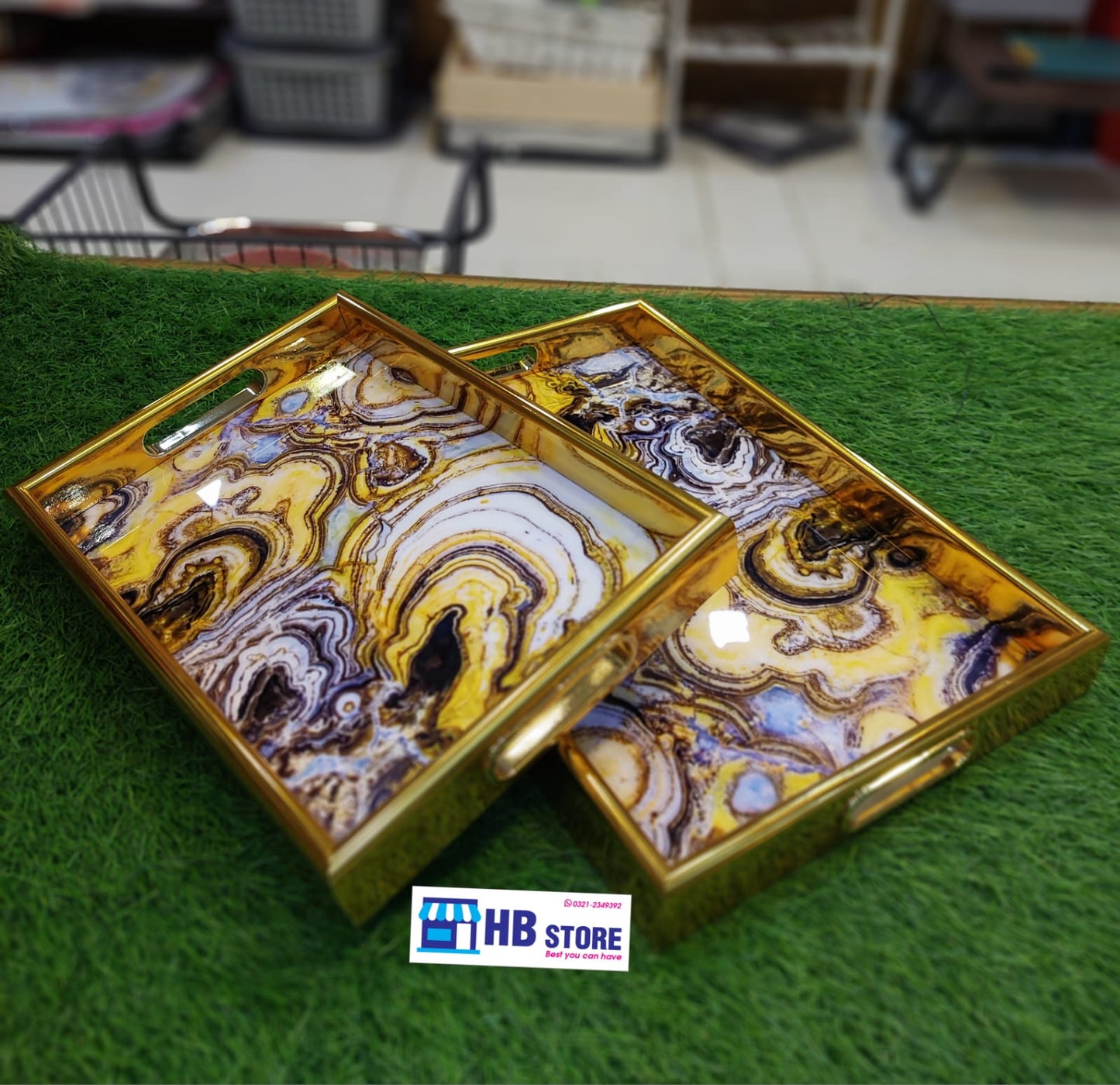 2Pcs Fancy Wooden Tray Set