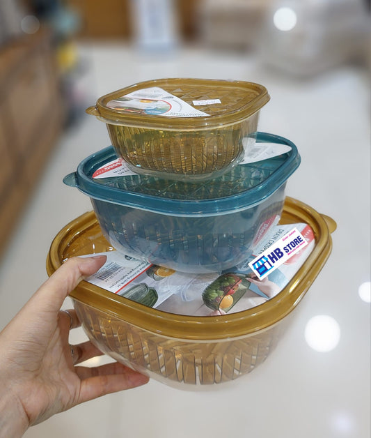 3Pcs Storage Box With Drain Basket