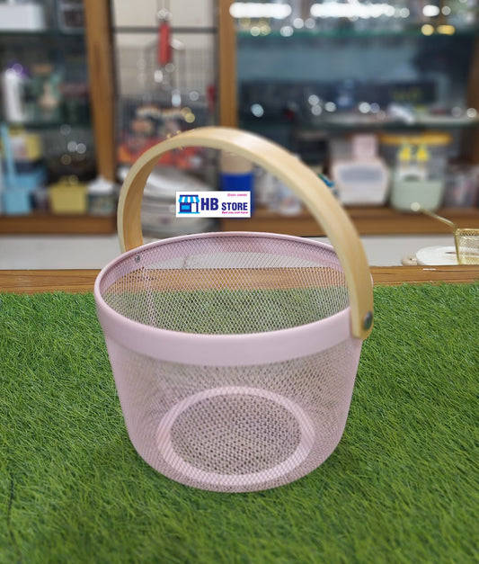 Metal Basket With Wooden Handle