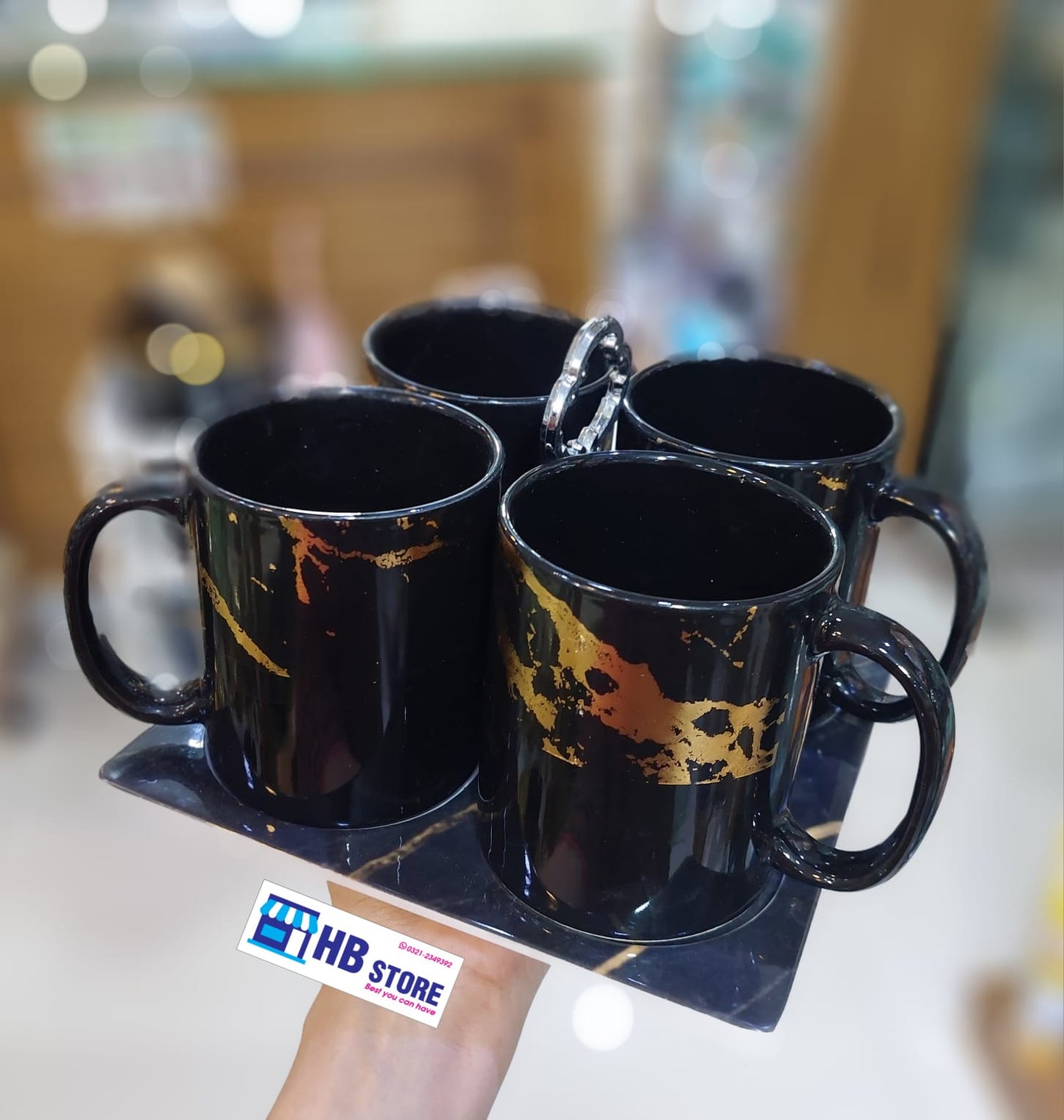 Marble Texture Ceramic Mug with Melamine Tray