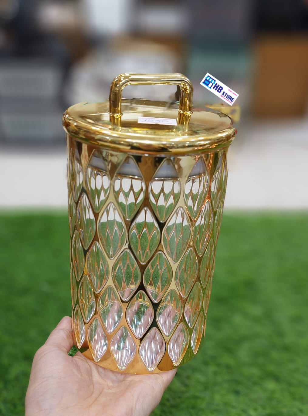 Round Gold Mesh Acrylic Airtight Jar