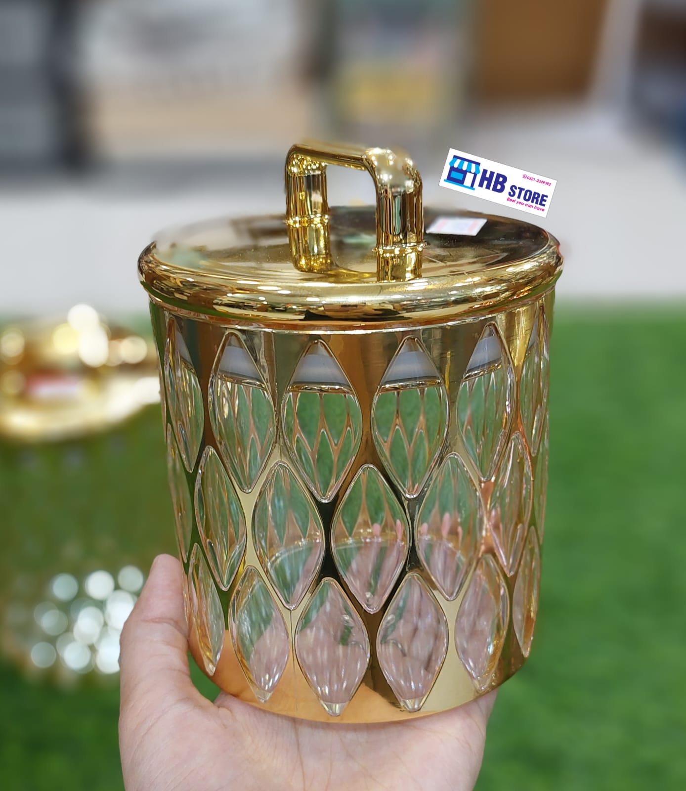 Round Gold Mesh Acrylic Airtight Jar