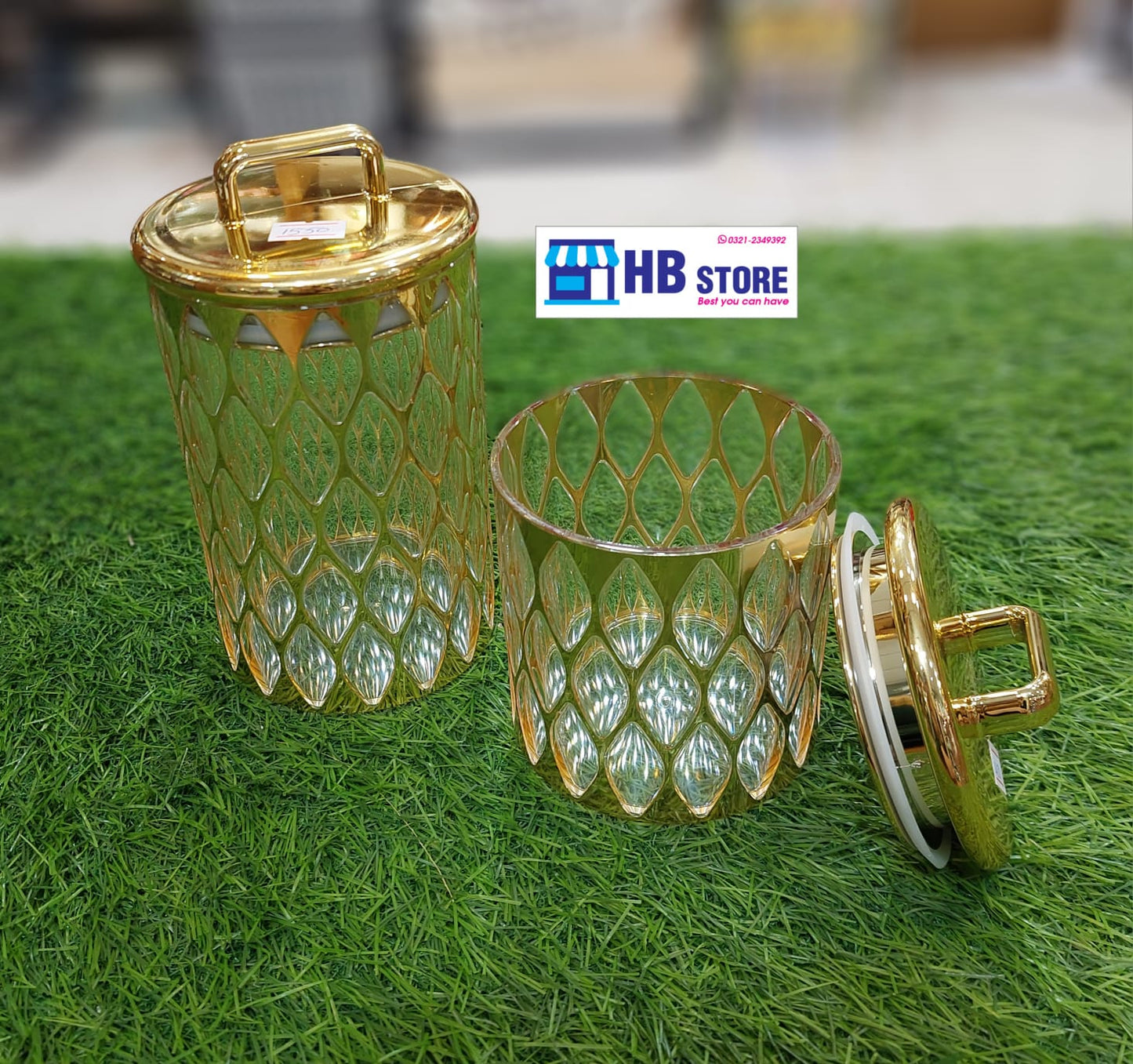 Round Gold Mesh Acrylic Airtight Jar