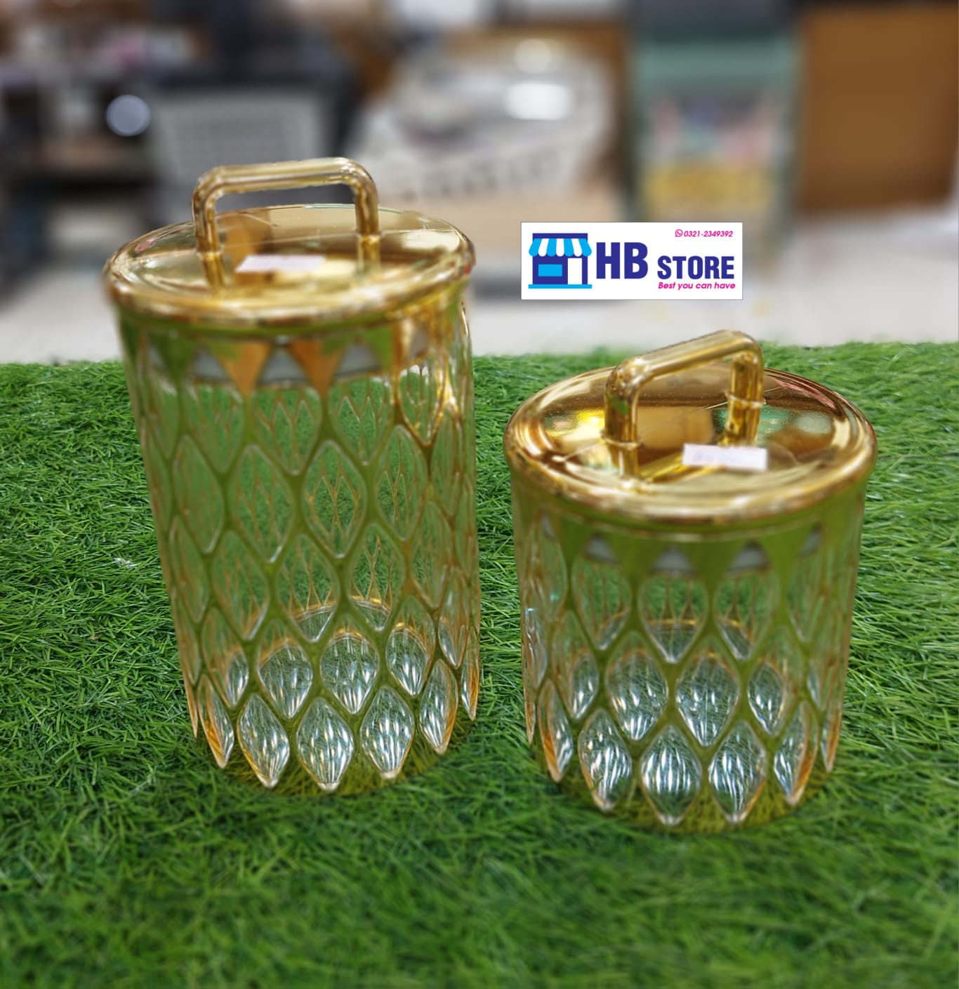 Round Gold Mesh Acrylic Airtight Jar