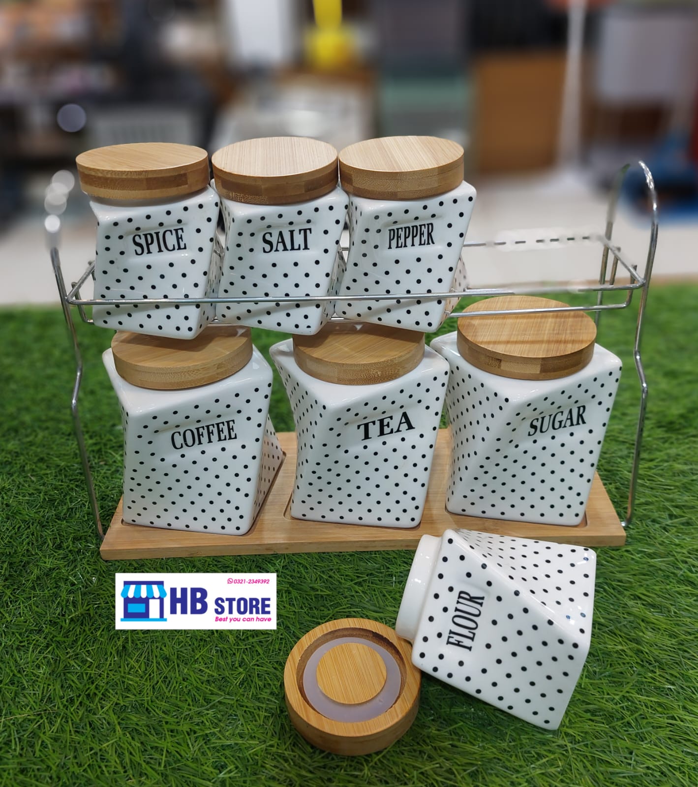 7Pcs Ceramic Spice Rack With Wooden Cap