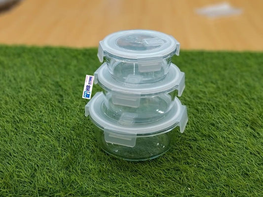 3-Piece Premium Borosilicate Glass Food Storage Container Set