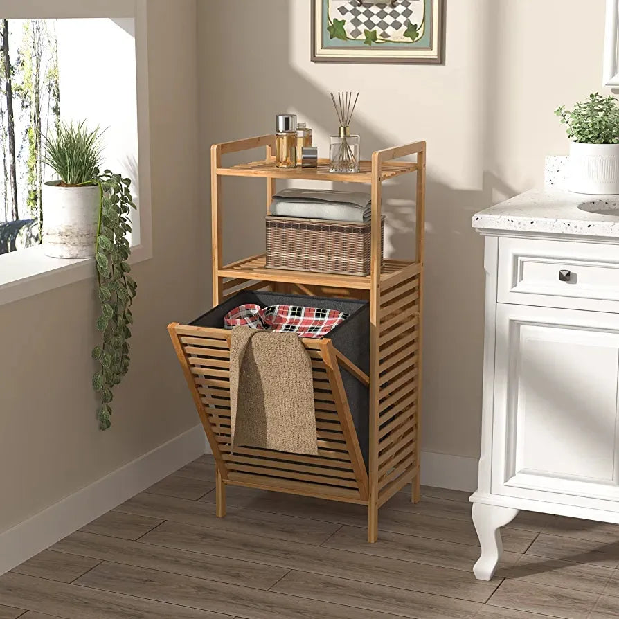Eco-Friendly Bamboo Tilt-Out Laundry Hamper & Storage Cabinet