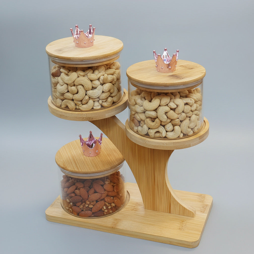 3-Tier Bamboo Tree Spice & Dry Fruit Jar Set