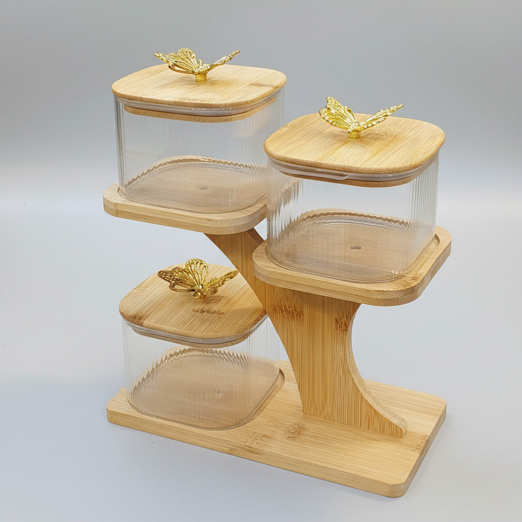 3-Tier Bamboo Tree Spice & Dry Fruit Jar Set