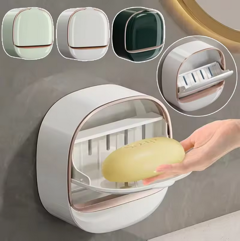 Wall-Mounted Waterproof Soap Dish with Flip Lid