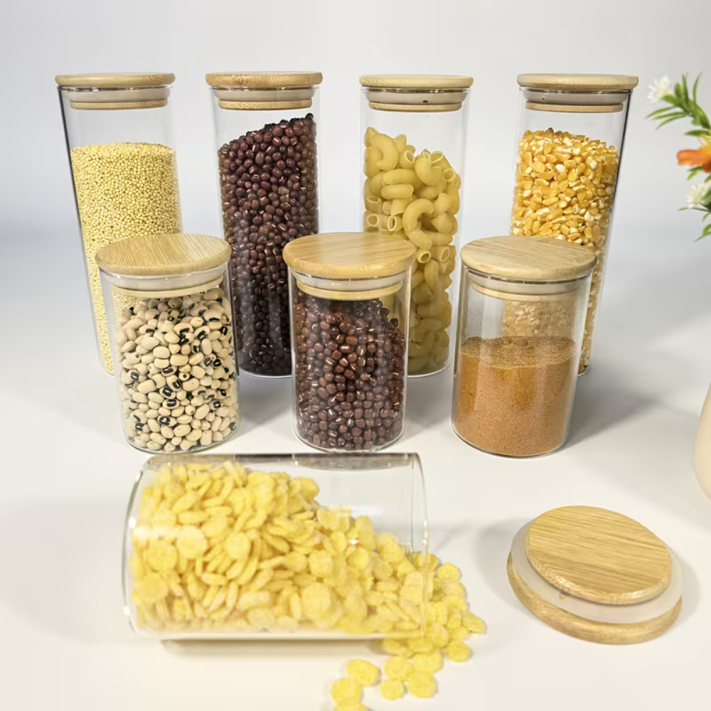 Premium 8-Piece Bamboo & Glass Spice Rack Organizer Set