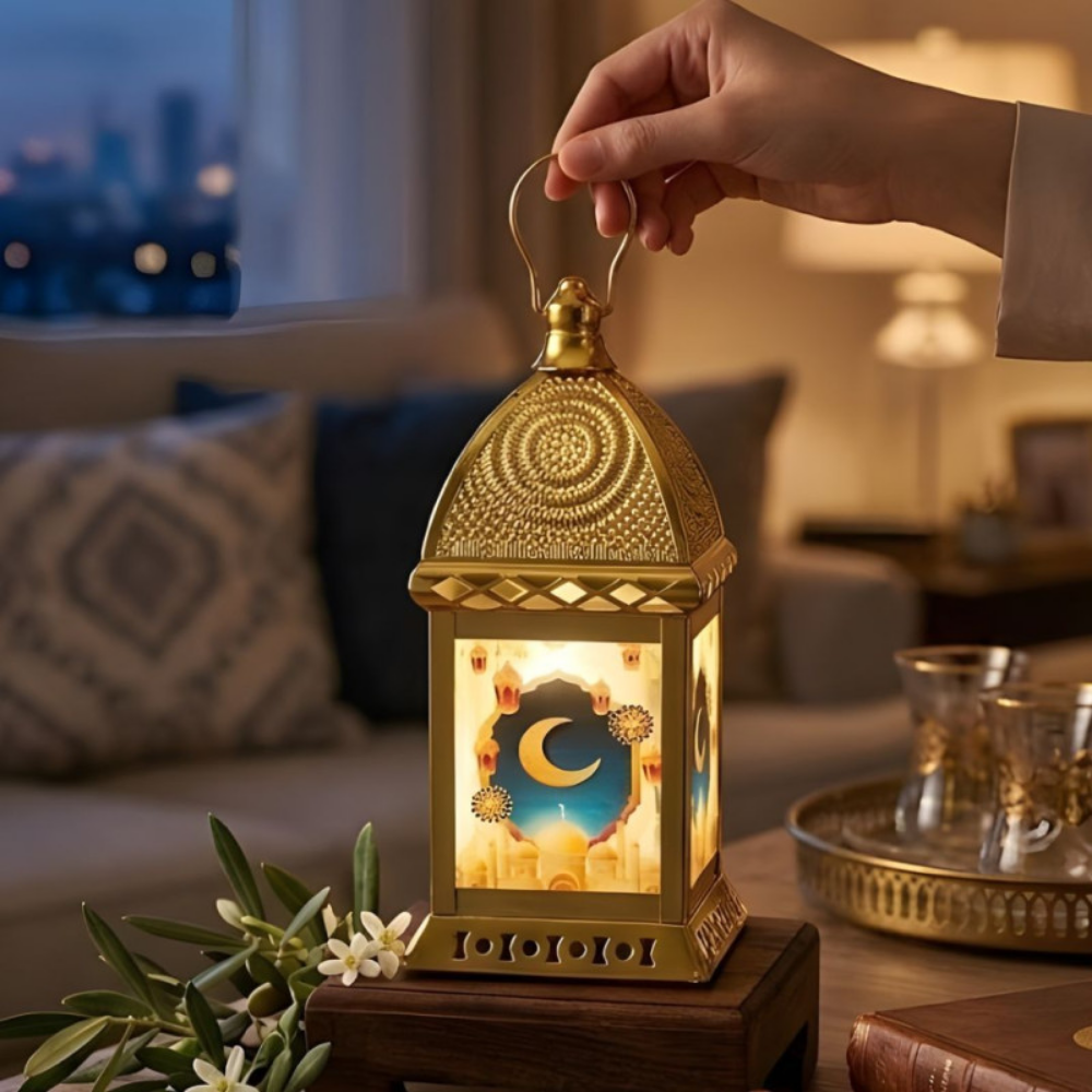 Elegant Gold Ramadan Lantern with LED Illumination