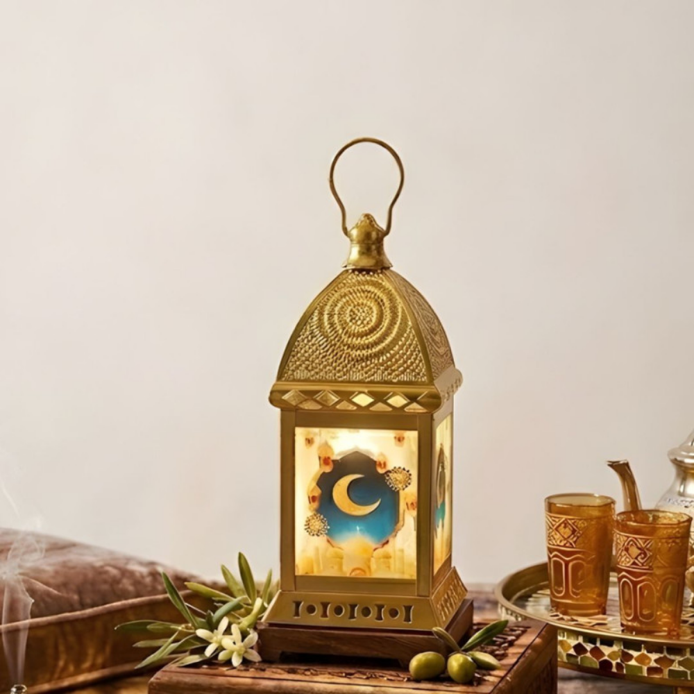 Elegant Gold Ramadan Lantern with LED Illumination