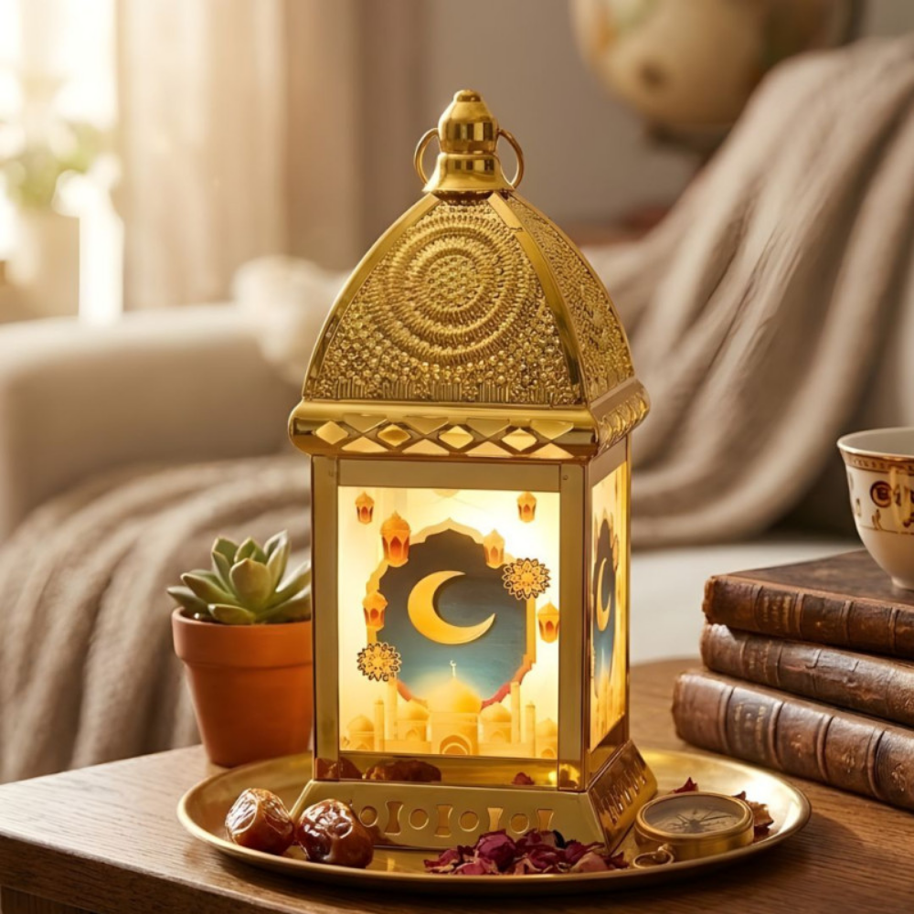 Elegant Gold Ramadan Lantern with LED Illumination