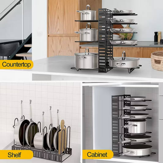 Kitchen Counter Cabinet Pantry Storage Pot Lid Stand Rack Adjustable Kitchen Pan Organizer Pan Holder