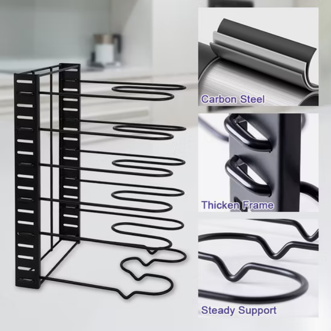 Kitchen Counter Cabinet Pantry Storage Pot Lid Stand Rack Adjustable Kitchen Pan Organizer Pan Holder