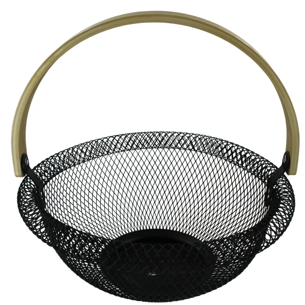 Nordic Mesh Fruit Basket with Natural Wooden Handle