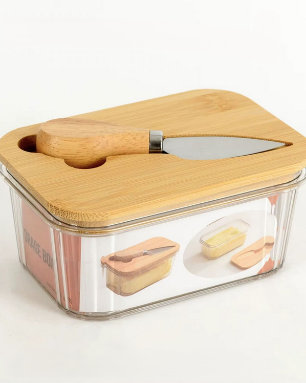 Butter Dish with Wood Lid and Knife