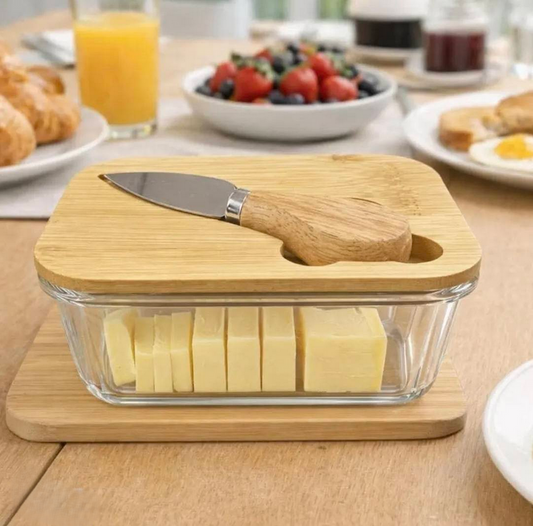 Butter Dish with Wood Lid and Knife