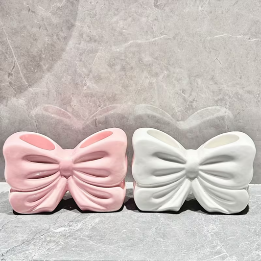 Ceramic Bow Toothbrush Holder & Vanity Organizer