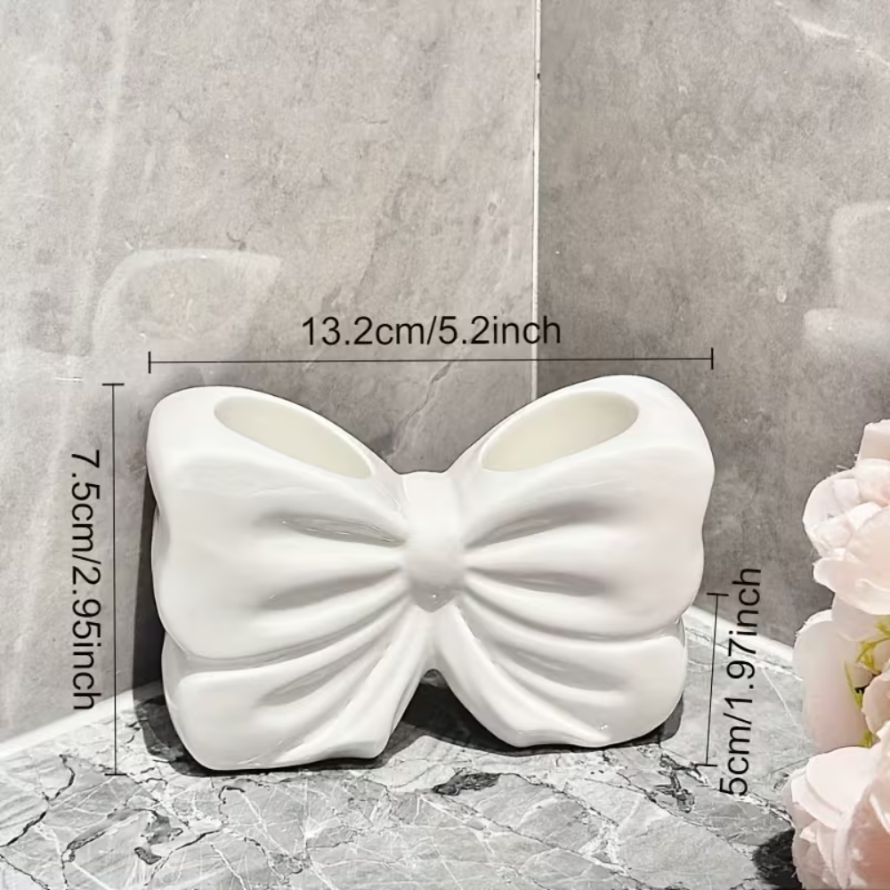Ceramic Bow Toothbrush Holder & Vanity Organizer