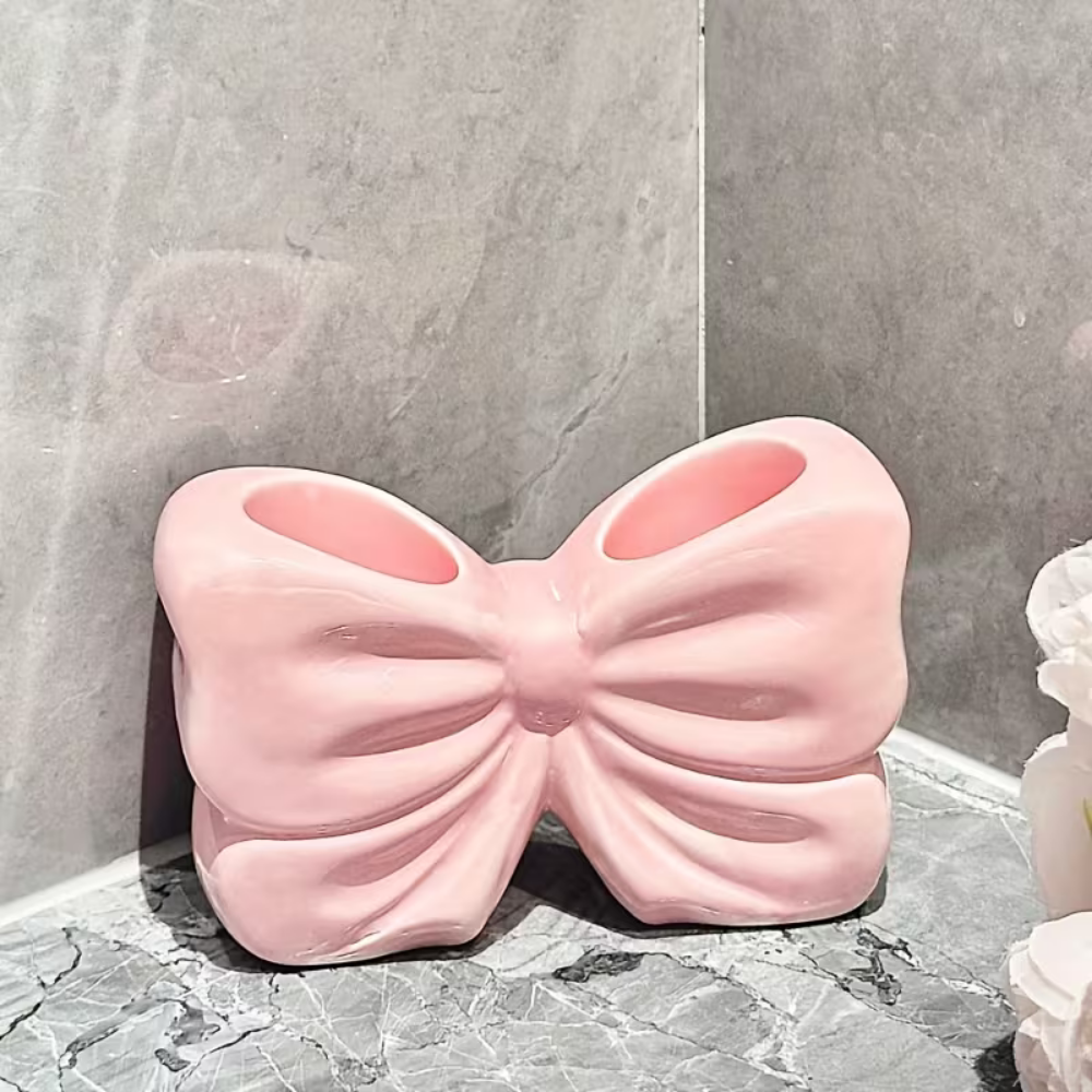Ceramic Bow Toothbrush Holder & Vanity Organizer