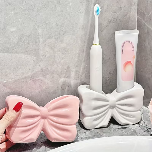 Ceramic Bow Toothbrush Holder & Vanity Organizer