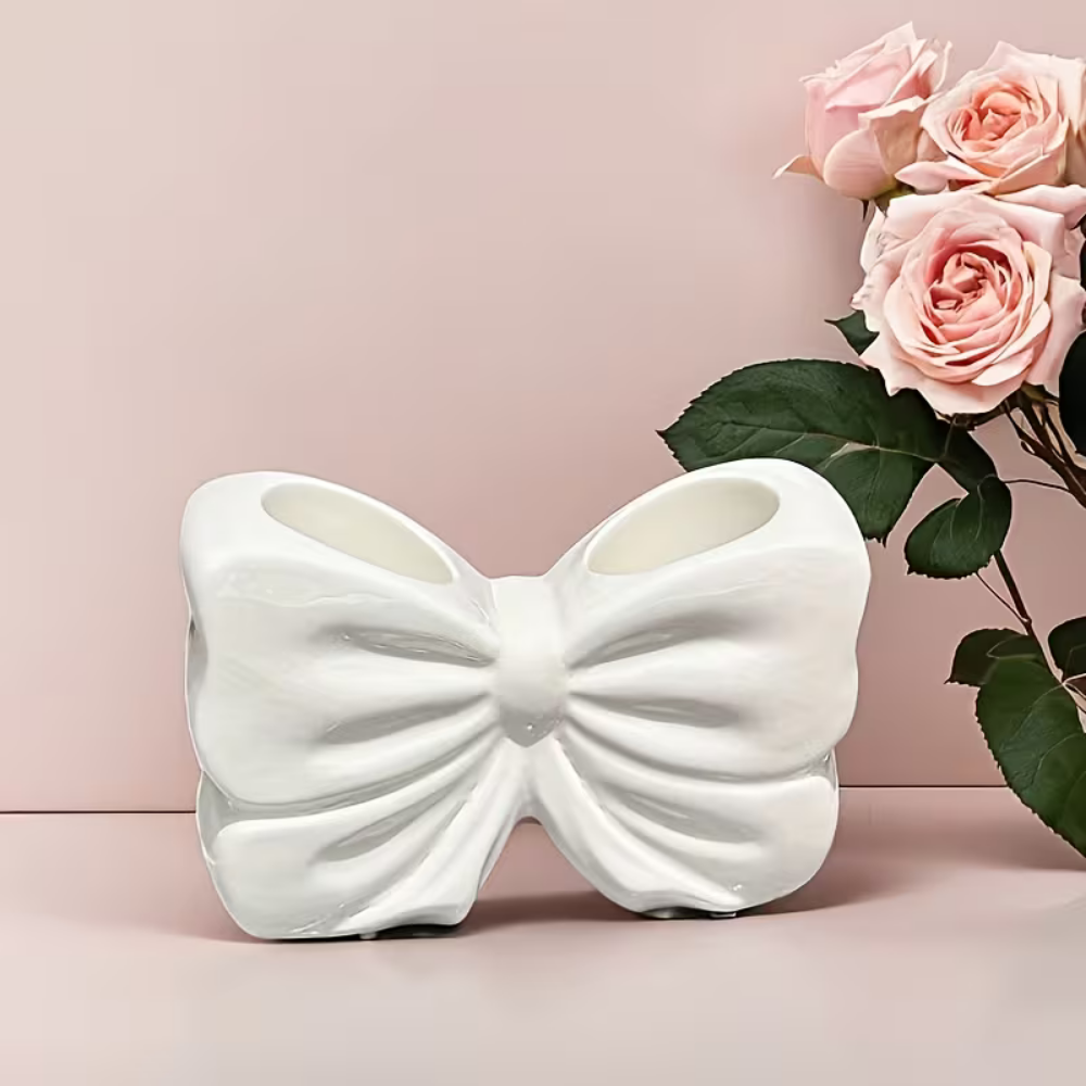 Ceramic Bow Toothbrush Holder & Vanity Organizer