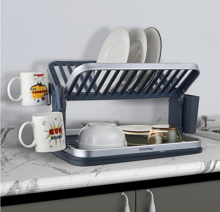 Premium 2-Tier Aluminum Fold-Flat Dish Drying Rack
