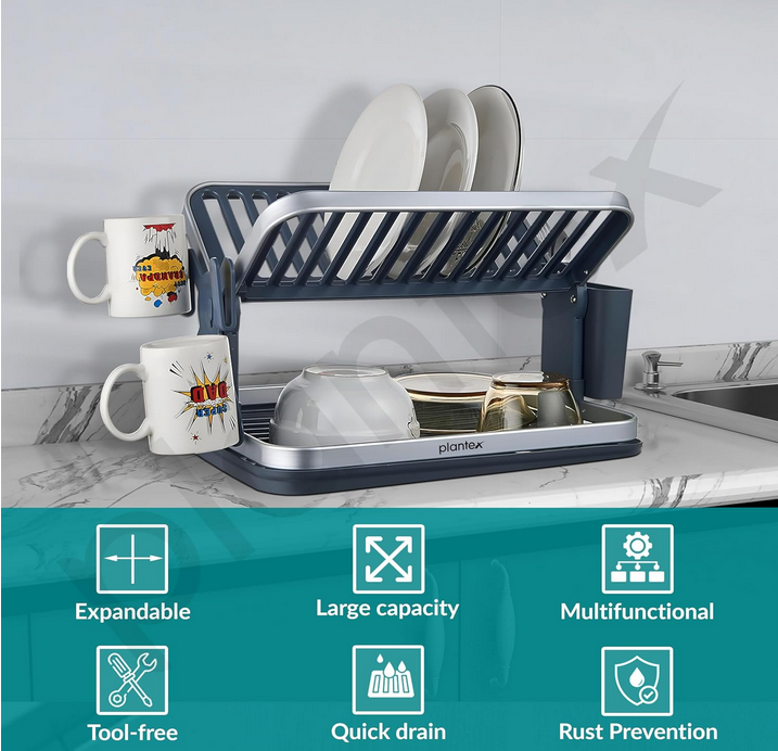 Premium 2-Tier Aluminum Fold-Flat Dish Drying Rack